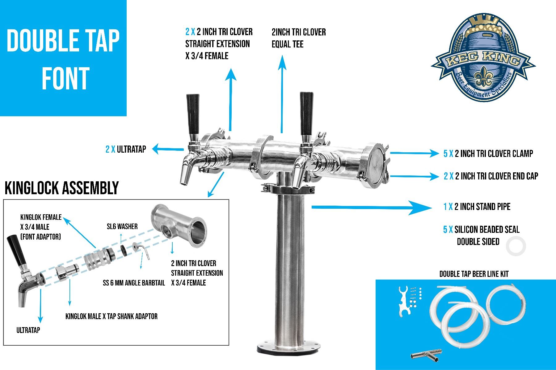 Beer Font Tower - Double Tap Modular Beer Font with Tap