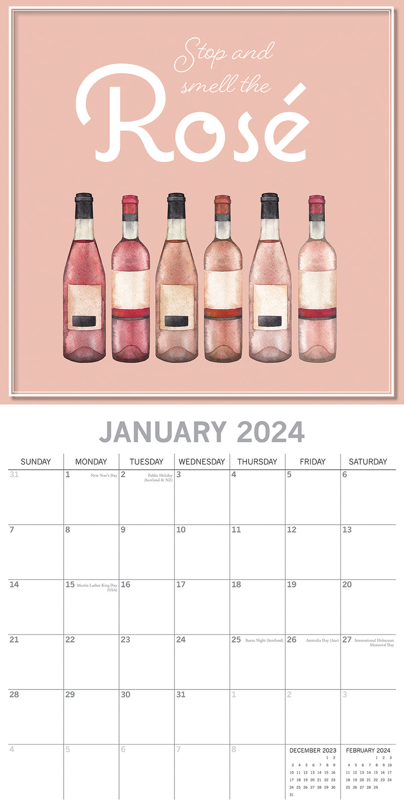 Rose - 2024 Square Wall Calendar 16 Month Food Planner Wine Beer Planner Gift