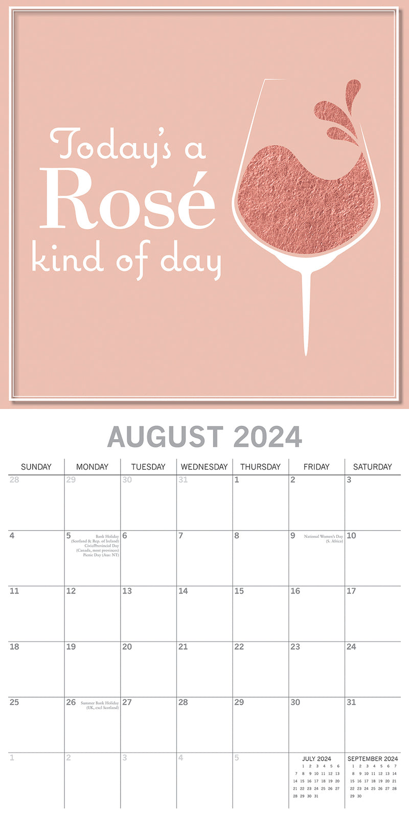 Rose - 2024 Square Wall Calendar 16 Month Food Planner Wine Beer Planner Gift