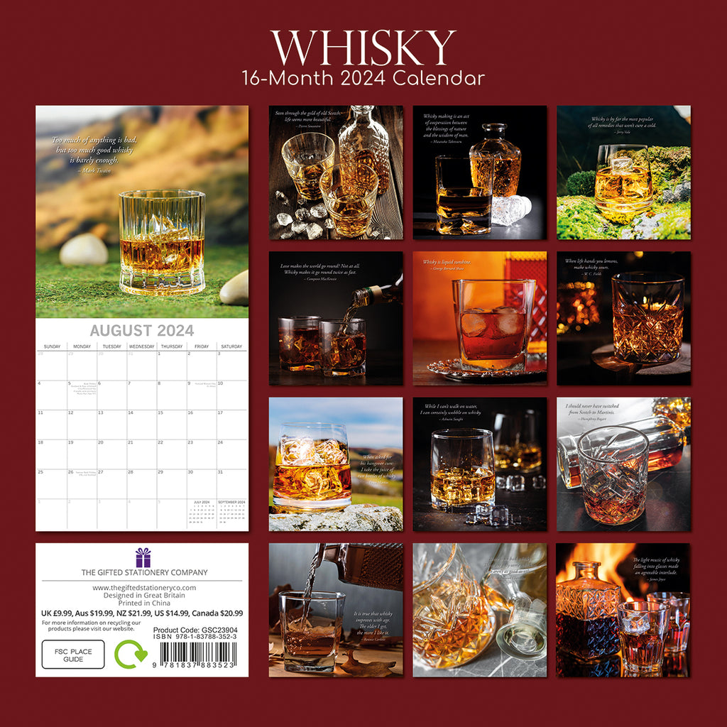 Whisky - 2024 Square Wall Calendar 16 Months Food Wine Beer Drink Planner