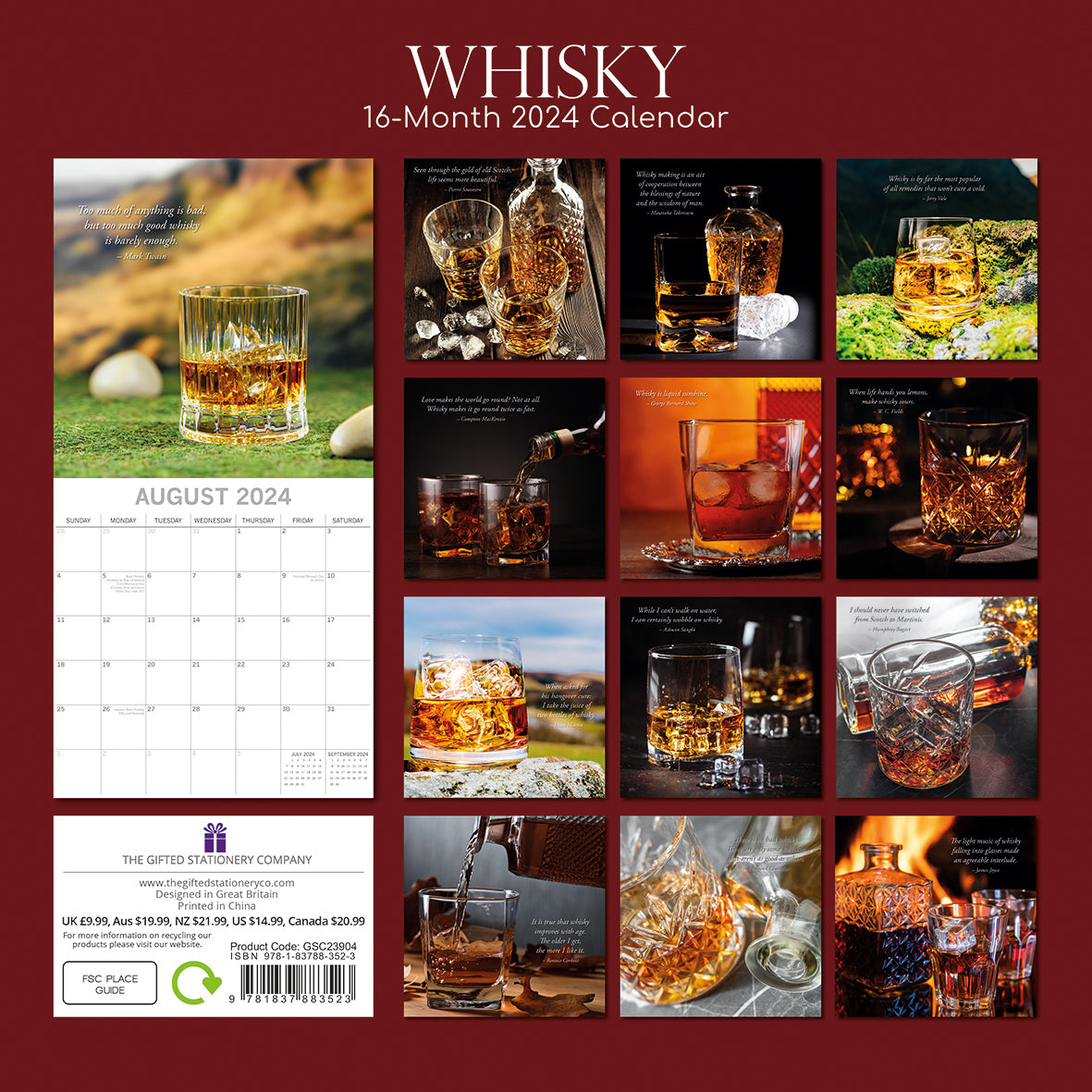 Whisky - 2024 Square Wall Calendar 16 Months Food Wine Beer Drink Planner