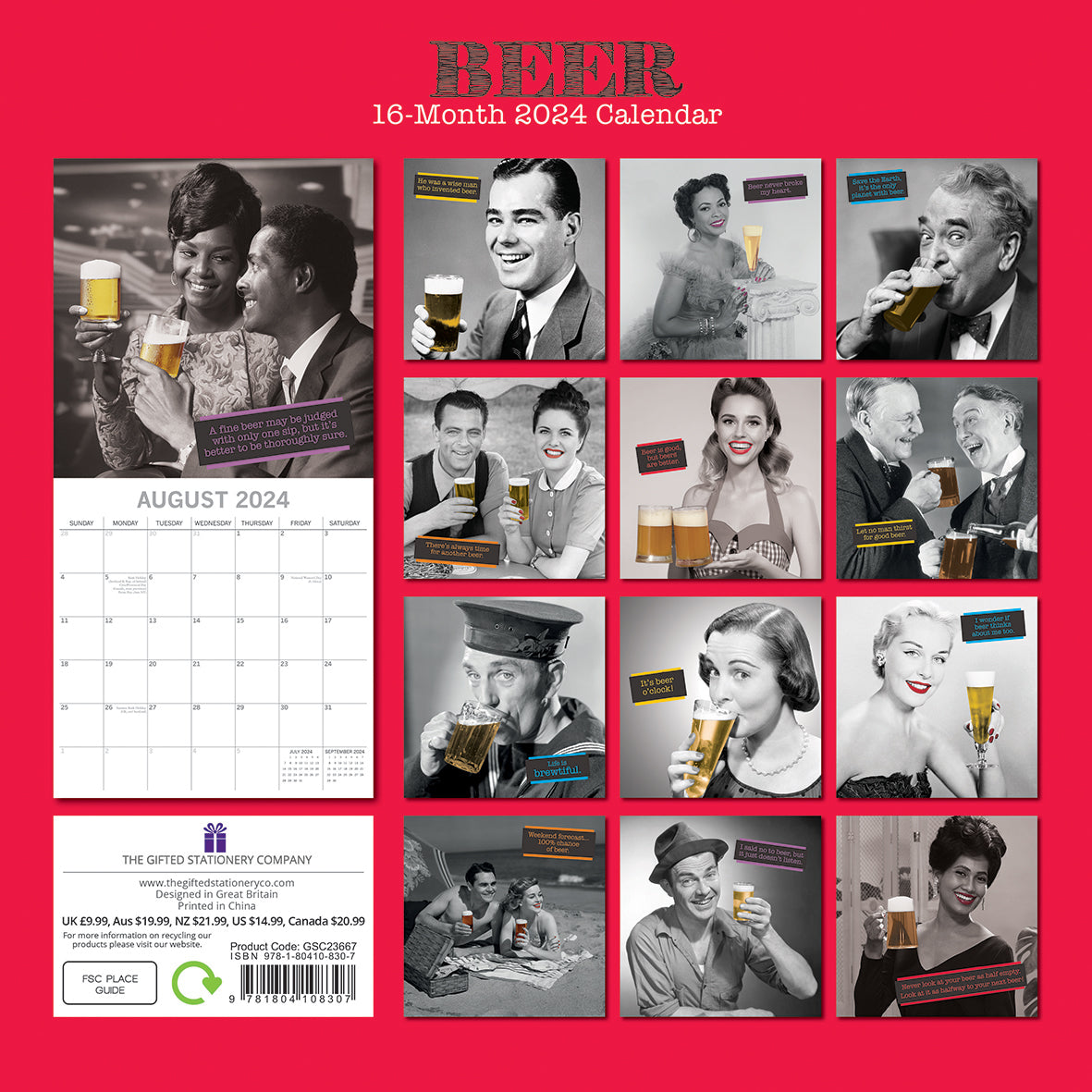 Beer - 2024 Square Wall Calendar 16 Months Funny Planner Christmas New Year Gift