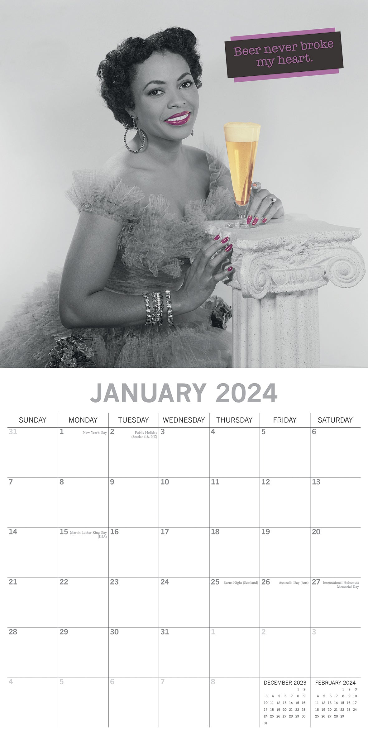 Beer - 2024 Square Wall Calendar 16 Months Funny Planner Christmas New Year Gift