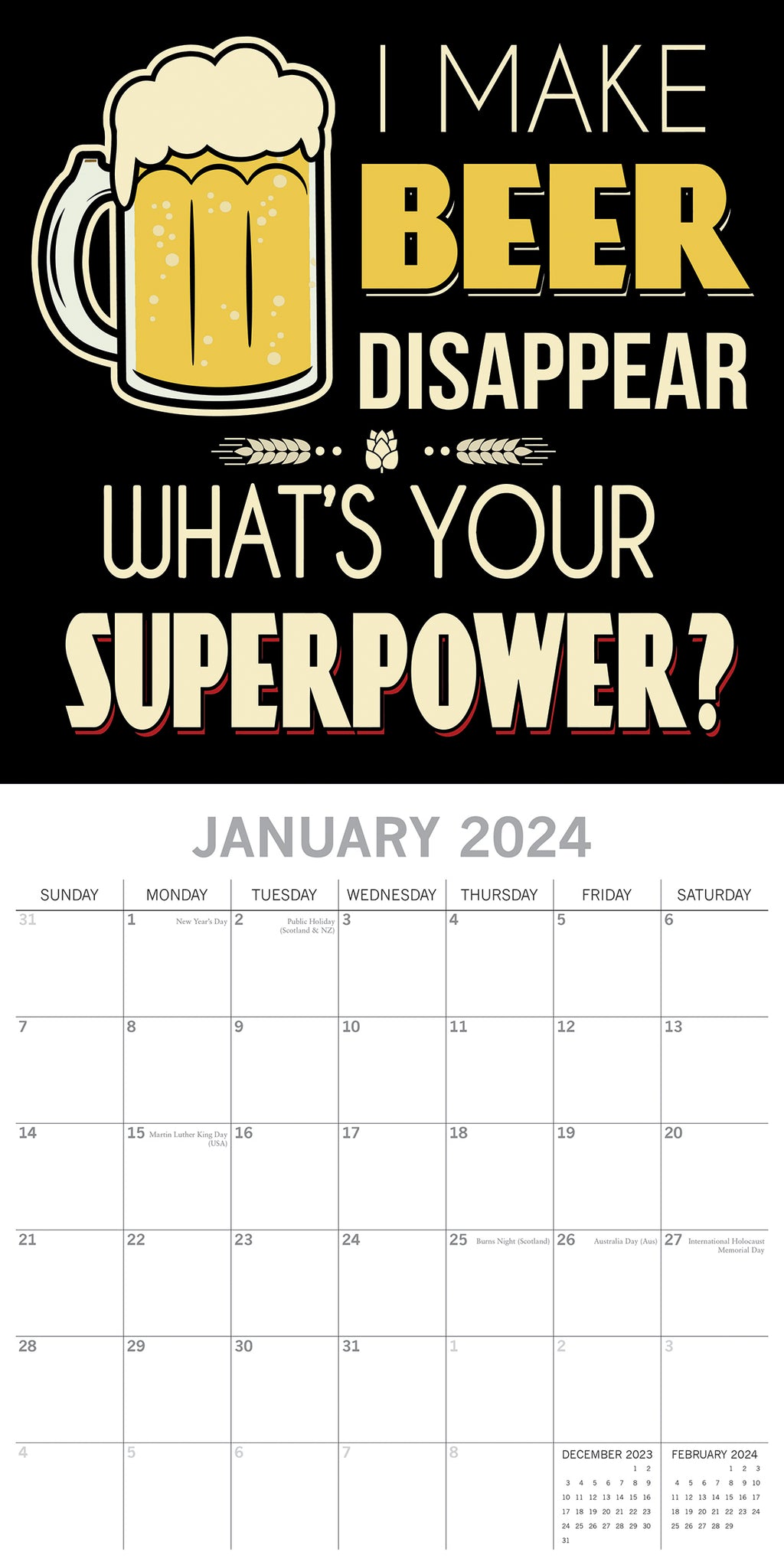 Beer Signs - 2024 Square Wall Calendar 16 Months Planner Christmas New Year Gift