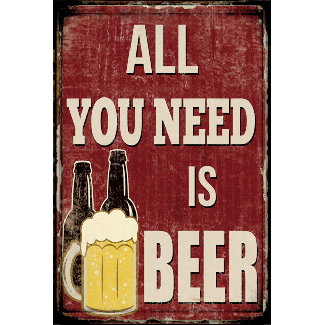 All You Need Is Beer Wall Art 20x30cm