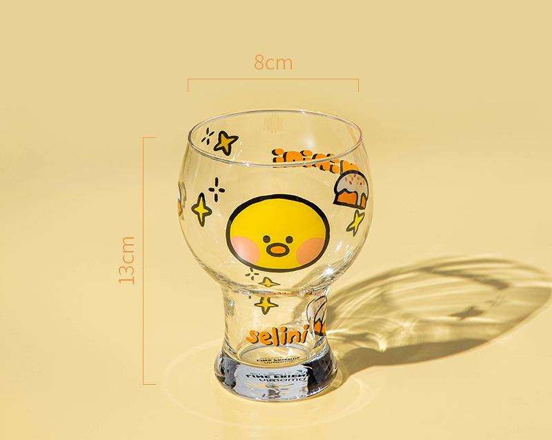 Mini Cartoon Glass Tumbler 400ml,Cute Beer and Juice Cup for Cold Drinks(Yellow duck)