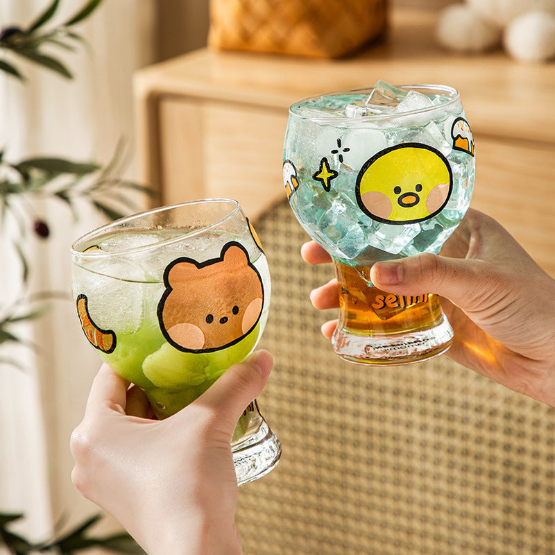 Mini Cartoon Glass Tumbler 400ml,Cute Beer and Juice Cup for Cold Drinks(Green frog)