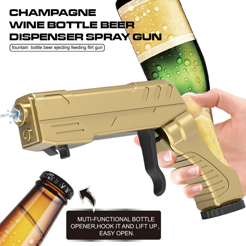Silver Champagne & Beer Spray Gun - Ultimate Party Starter & Drink Dispenser with Bottle Opener