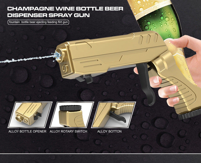 Silver Champagne & Beer Spray Gun - Ultimate Party Starter & Drink Dispenser with Bottle Opener