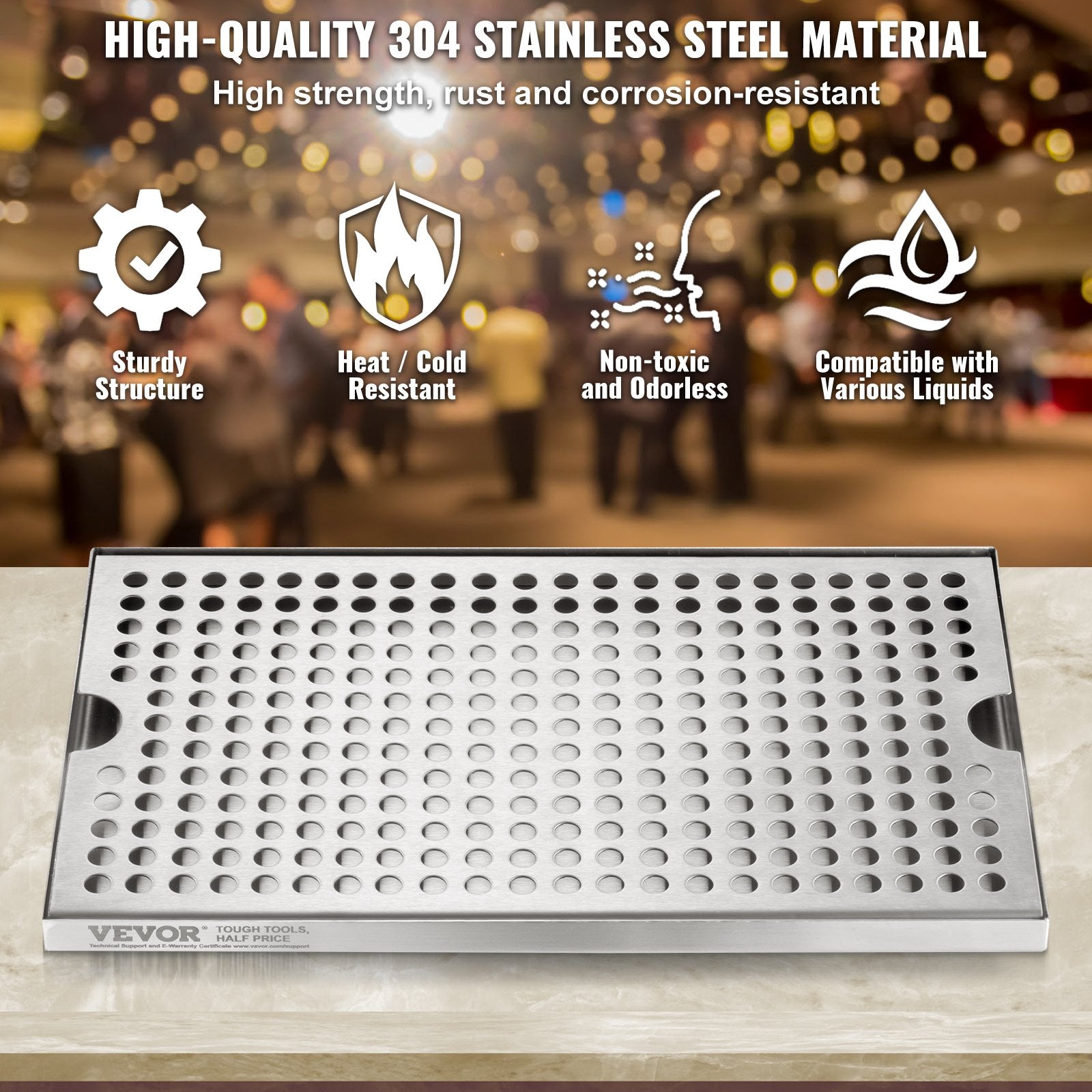 VEVOR Beer Drip Tray, 304 Stainless Steel Kegerator Drip Trays with 4 Non-Slip Rubber Pads and Detachable Cover, Heat / Cold Resistant Beer Tower Drip Pan for Bar Restaurant Coffee Shop Home