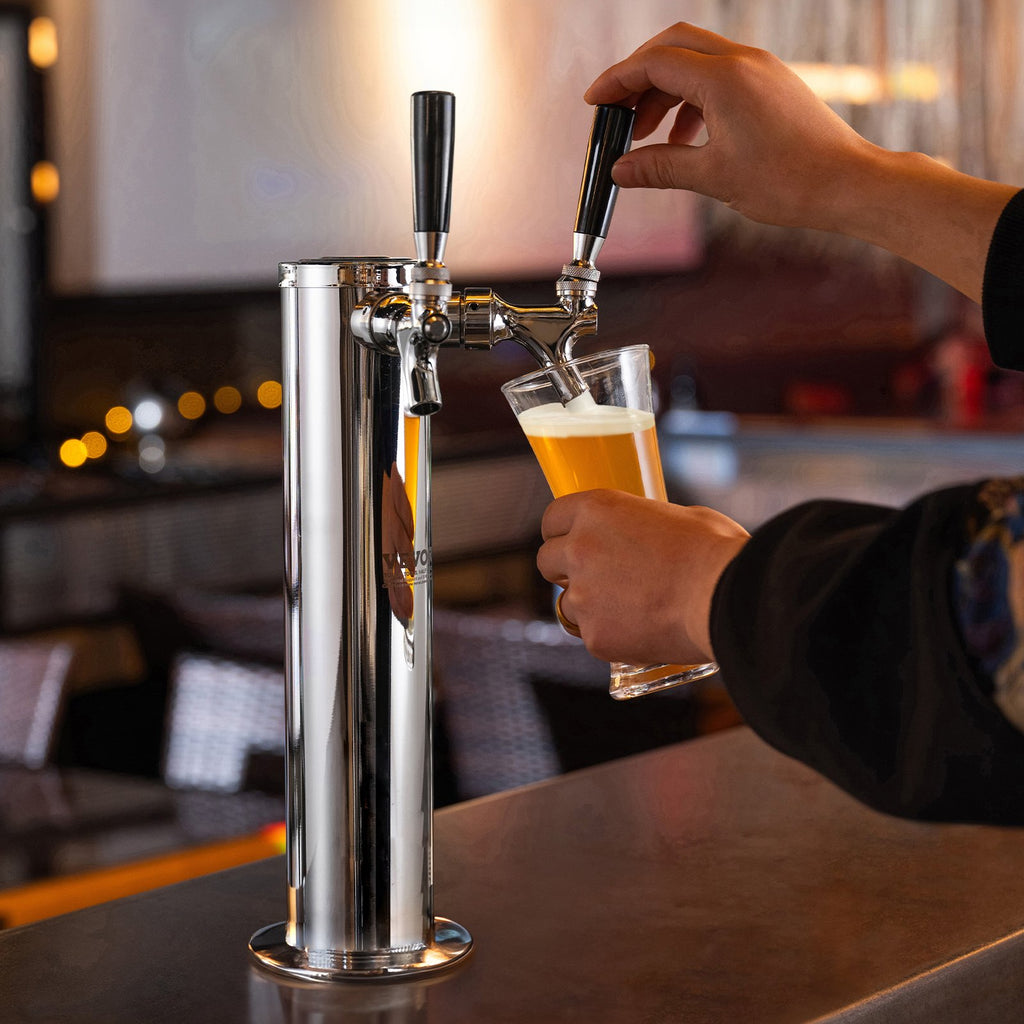 VEVOR Kegerator Tower Kit, Dual Taps Beer Conversion Kit, Stainless Steel Keg Beer Tower Dispenser with Dual Gauge W21.8 Regulator & A-System Keg Coupler, Beer Drip Tray for Party Home