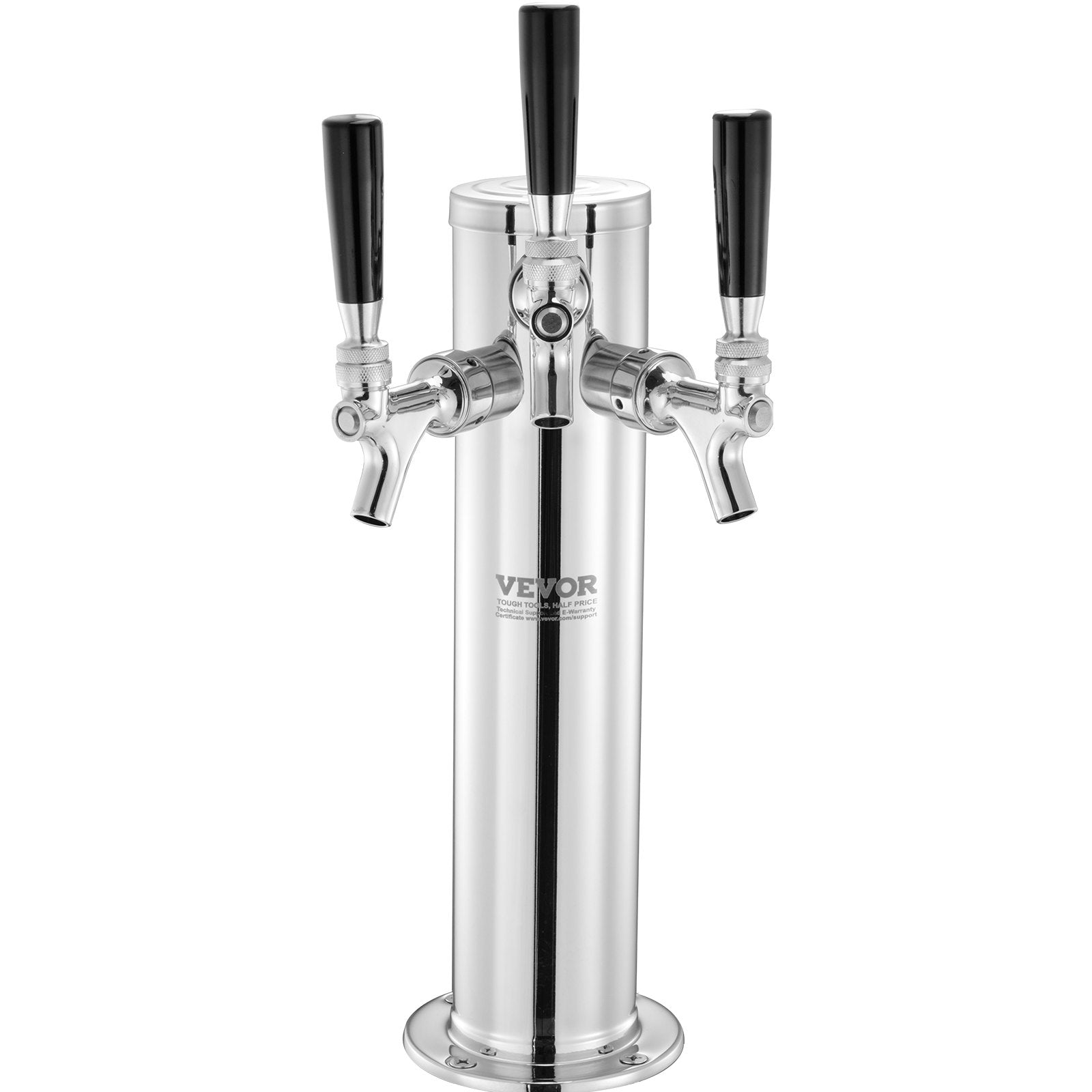 VEVOR Triple Taps Draft Beer Tower Dispenser, Stainless Steel Keg Beer Tower, Kegerator Tower Kit with Pre-Assembled Tubing and Self-Closing Faucet Shanks for Party, Bar, Pub, Restaurant