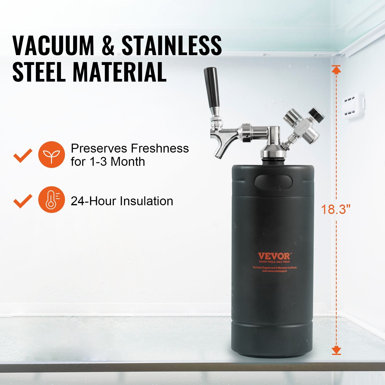 VEVOR Beer Growler Tap System, 4L Mini Keg, 304 Stainless Steel Pressurized Beer Growler, Keg Growler with Pressure Display, CO2 Regulator Faucet, Leak-Proof Ring For Draft, Homebrew, Craft Beer