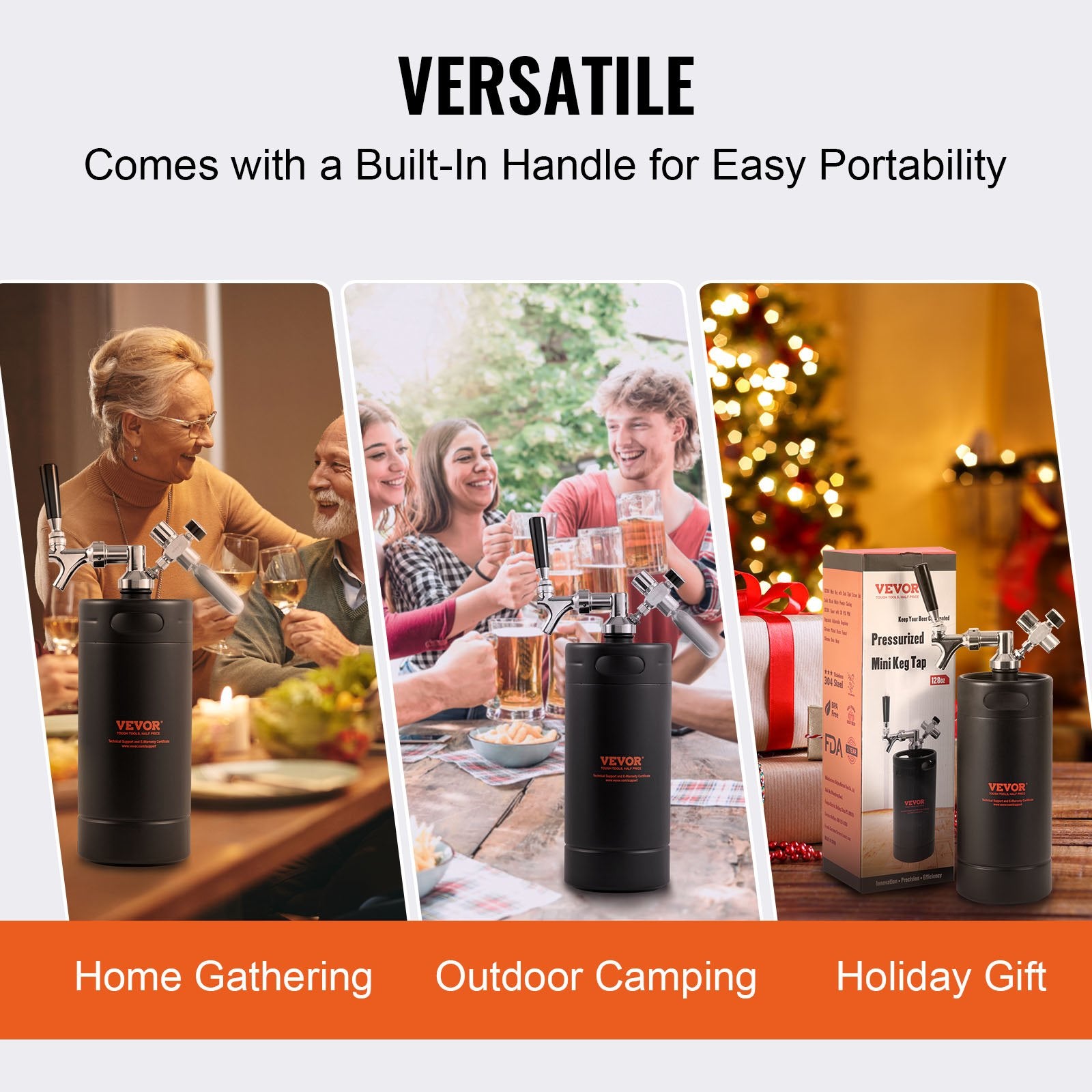 VEVOR Beer Growler Tap System, 4L Mini Keg, 304 Stainless Steel Pressurized Beer Growler, Keg Growler with Pressure Display, CO2 Regulator Faucet, Leak-Proof Ring For Draft, Homebrew, Craft Beer