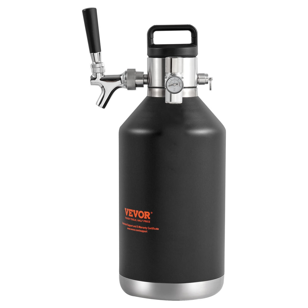 VEVOR Beer Growler Tap System, 4L Mini Keg, 304 Stainless Steel Pressurized Beer Growler, Keg Growler with Pressure Display, CO2 Regulator Faucet, Leak-Proof Ring For Draft, Homebrew, Craft Beer