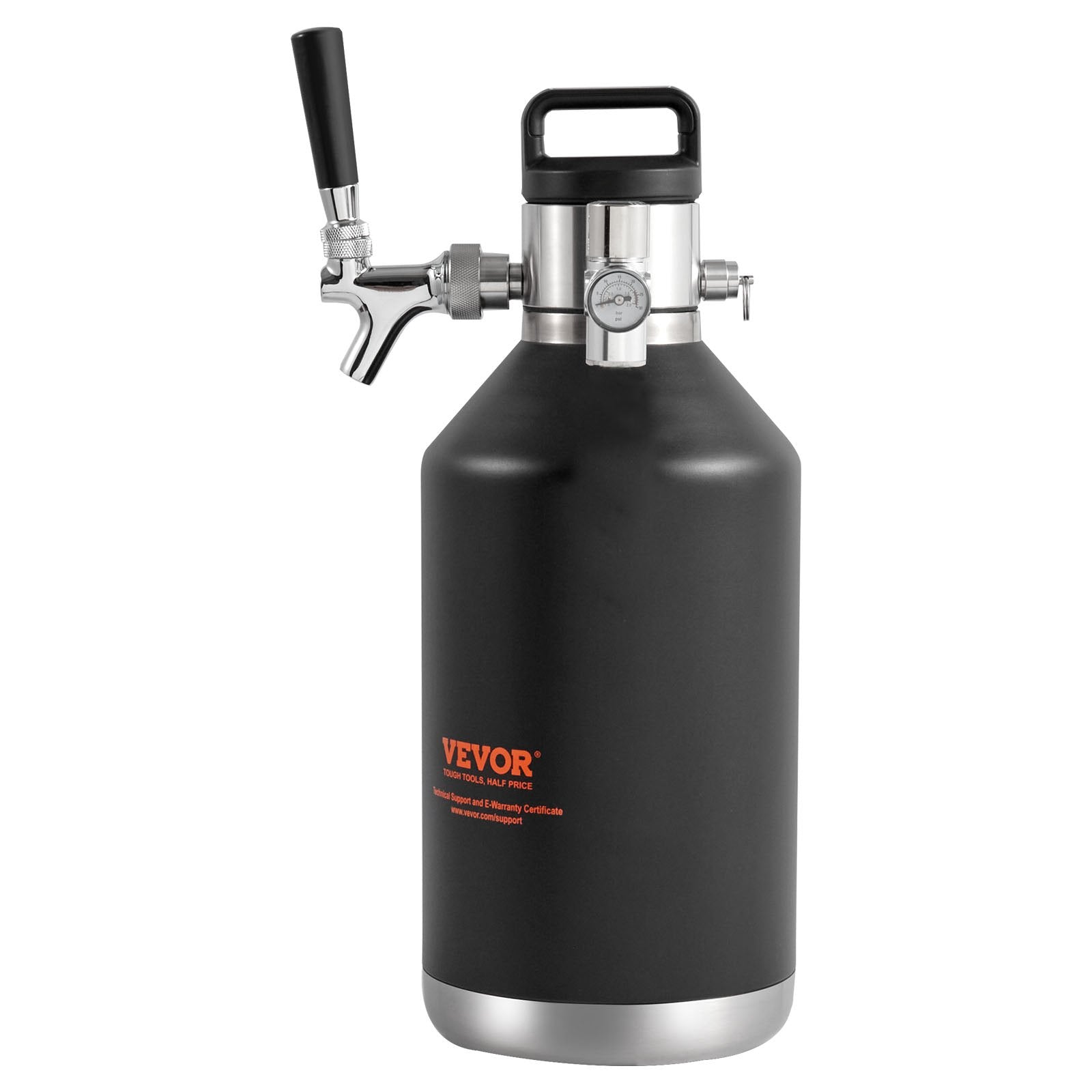 VEVOR Beer Growler Tap System, 4L Mini Keg, 304 Stainless Steel Pressurized Beer Growler, Keg Growler with Pressure Display, CO2 Regulator Faucet, Leak-Proof Ring For Draft, Homebrew, Craft Beer
