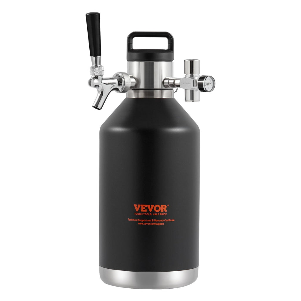 VEVOR Beer Growler Tap System, 4L Mini Keg, 304 Stainless Steel Pressurized Beer Growler, Keg Growler with Pressure Display, CO2 Regulator Faucet, Leak-Proof Ring For Draft, Homebrew, Craft Beer