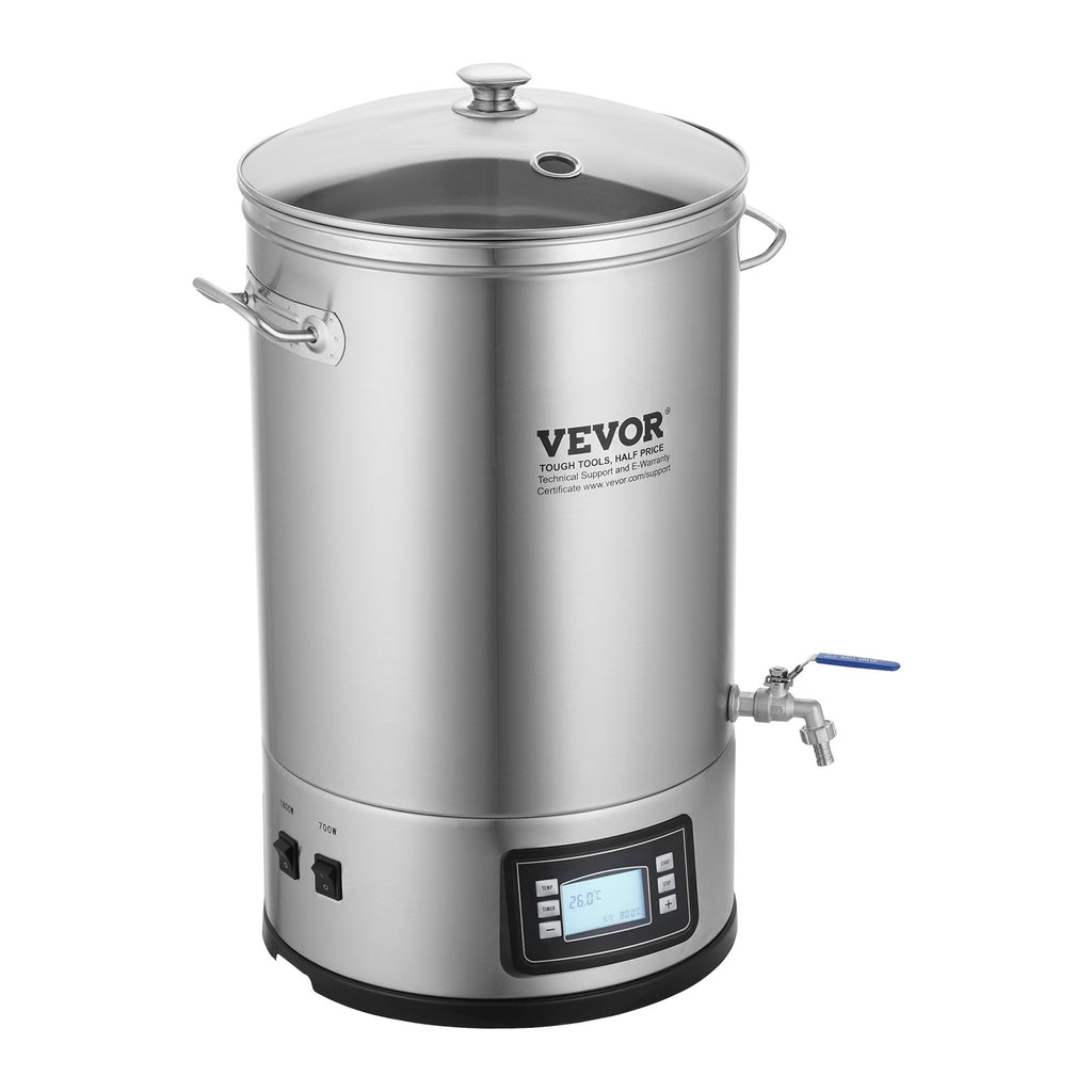 VEVOR Electric Brewing System, 8 GALLON Brewing Stock Pot, All-in-One Home Beer Brewer, 304 Stainless Steel Brewing Supplies with Panel, Includes Glass Lid, Handle, Spigot, Electronic Panel Control