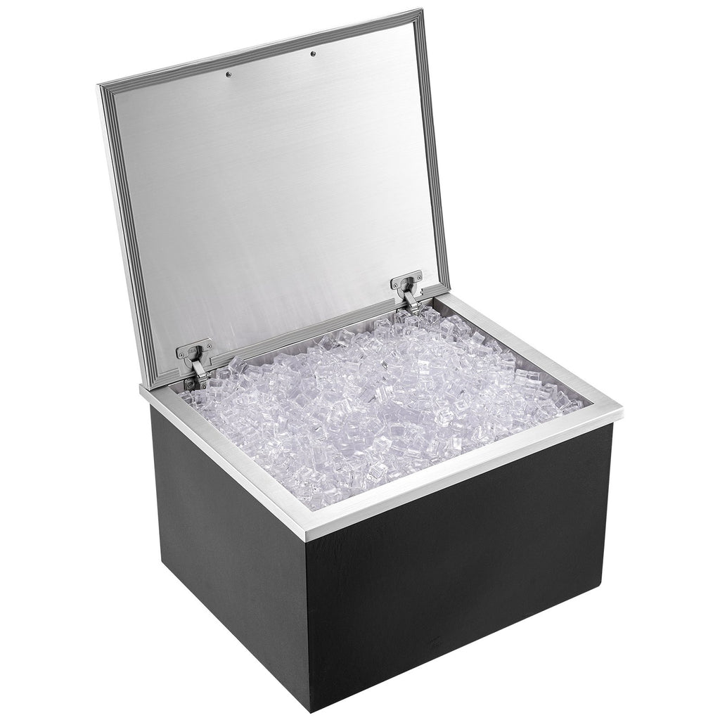 VEVOR Drop in Ice Chest, 28"L x 16"W x 17"H Stainless Steel Ice Cooler, Commercial Ice Bin with Hinged Cover, 40 qt Outdoor Kitchen Ice Bar, Drain-pipe and Drain Plug Included, for Cold Wine Beer