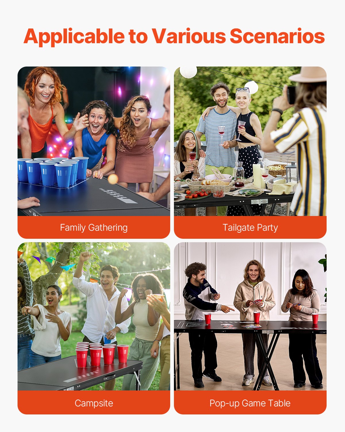 VEVOR 2.4 m Folding Beer Pong Tailgate Table Party Drinking Game Carrying Handle